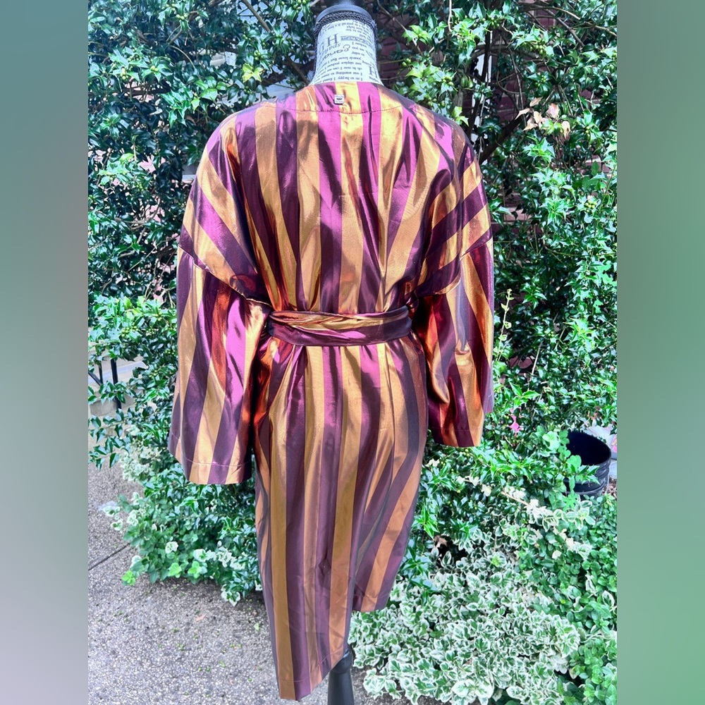 Manila Grace Metallic Striped Burgundy Orange Robe Coat Duster IT 44 fits 6-8 - Picture 7 of 16